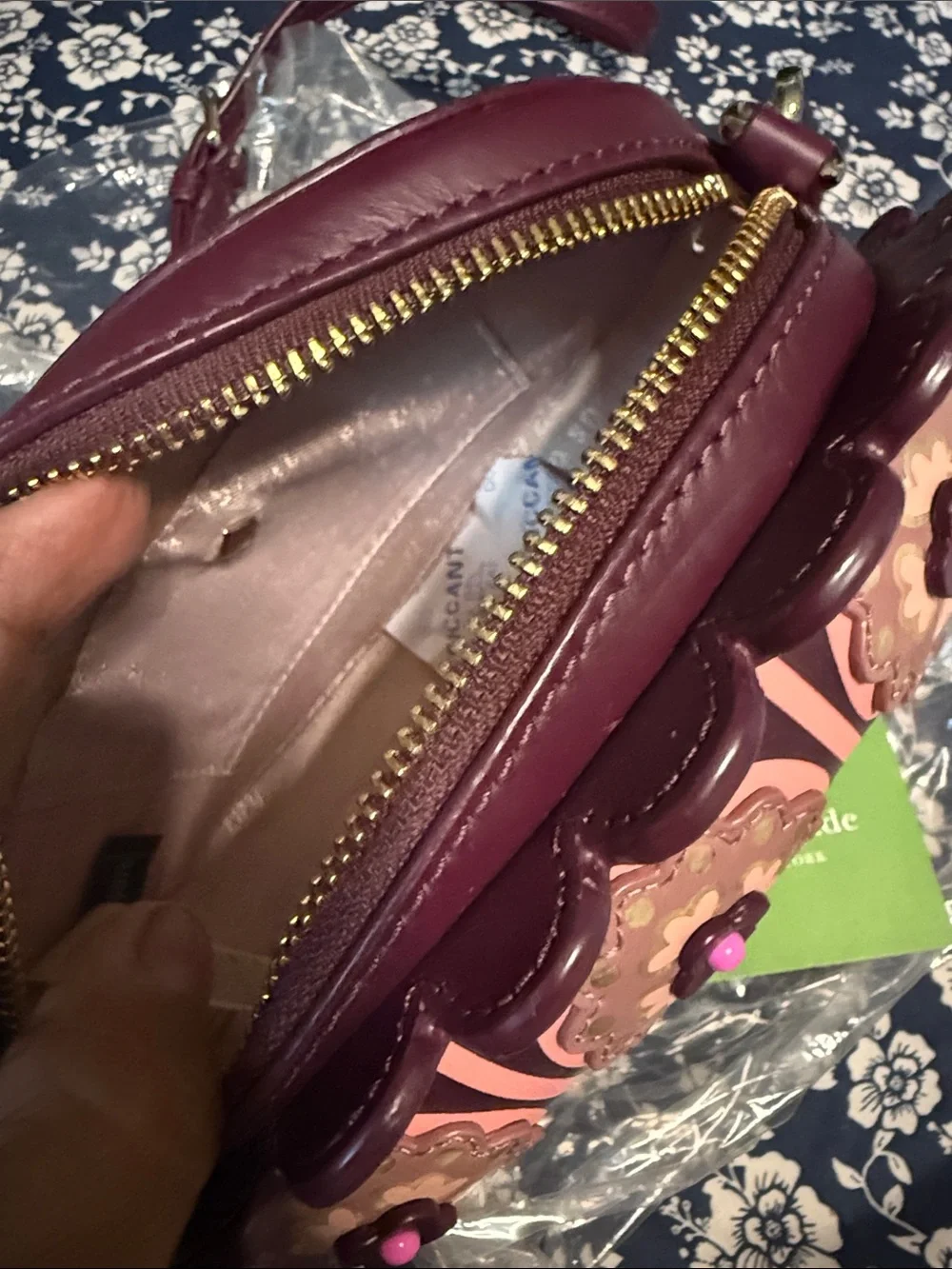 kate spade pink and burgundy floral medallion crossbody